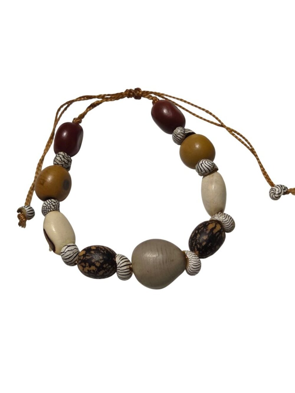 Handmade Natural Bead Bracelet Adjustable Earthy Tones Unique Patterns Jewelry